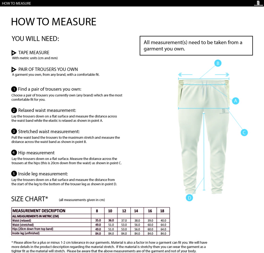LONGRIDGE CC Ergo Playing Women`s Pant - Size Guide
