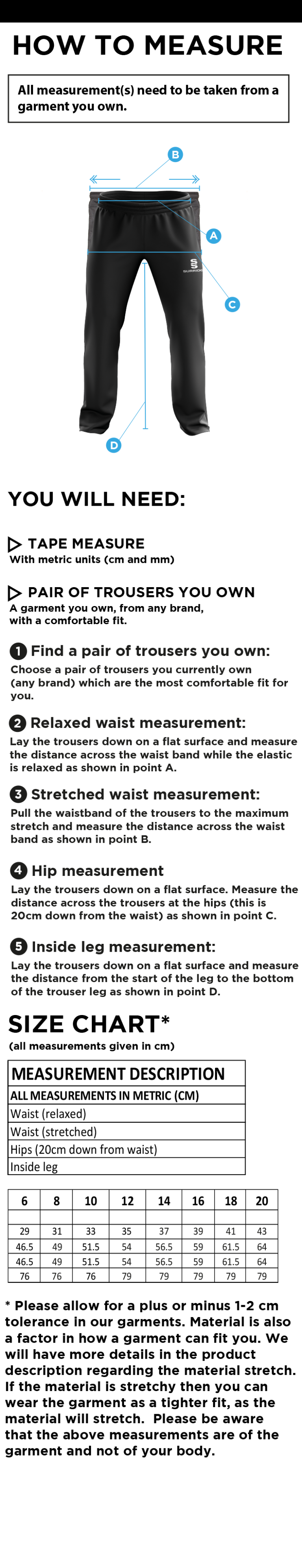LONGRIDGE CC Women's Ripstop Track Pant : Navy - Size Guide