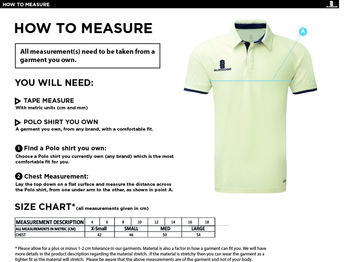 LONGRIDGE CC Dual Cricket Shirt Short Sleeve Womens - Size Guide