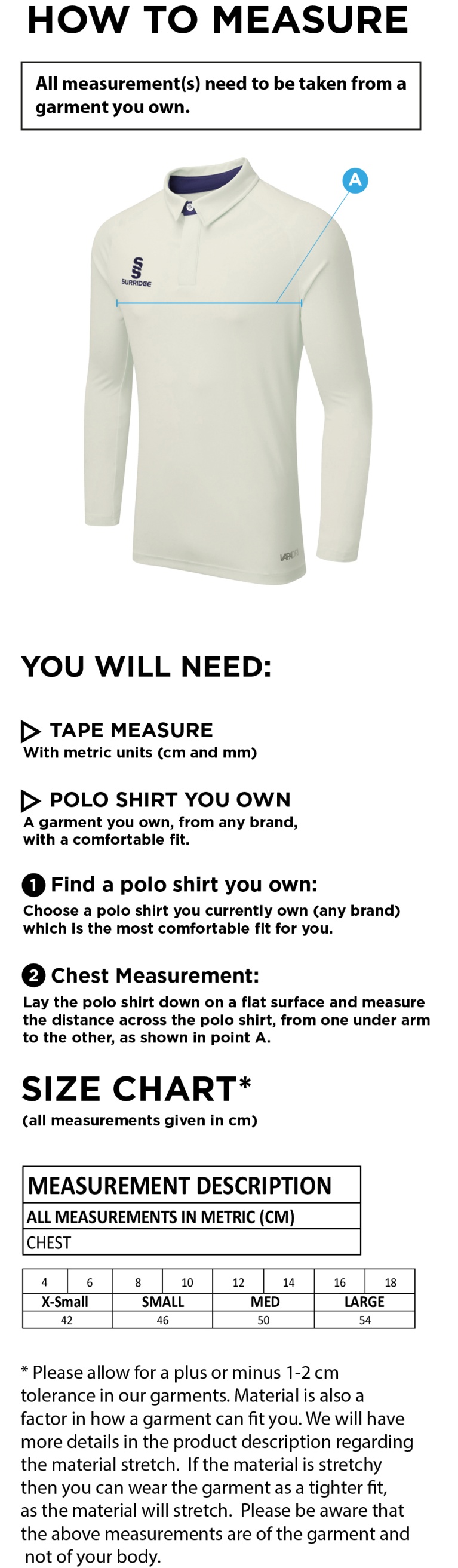 LONGRIDGE CC DUAL LONG SLEEVE CRICKET SHIRT (WOMENS)-Ivory - Size Guide