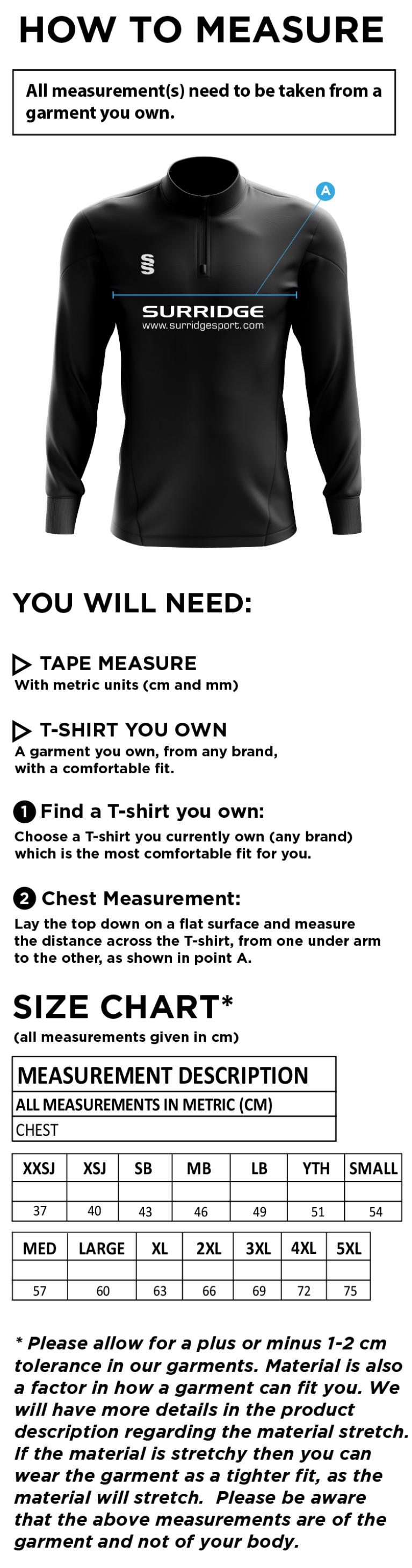 Longridge CC - Fuse Performance Top - Size Guide