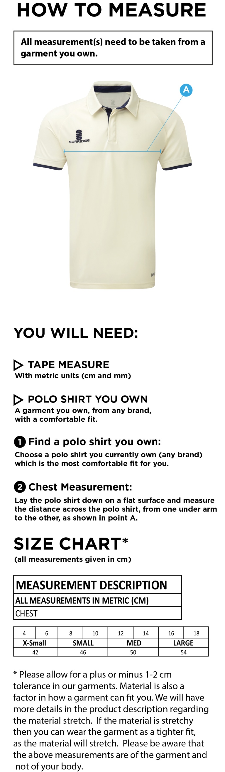 LONGRIDGE CC Dual Cricket Shirt Short Sleeve Womens - Size Guide